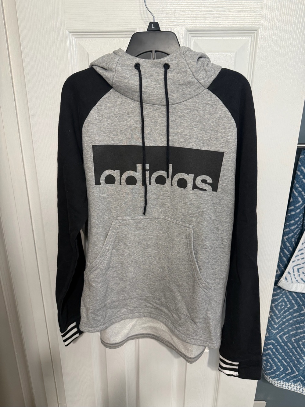 adidas Grey & Black Logo Pullover Hoodie